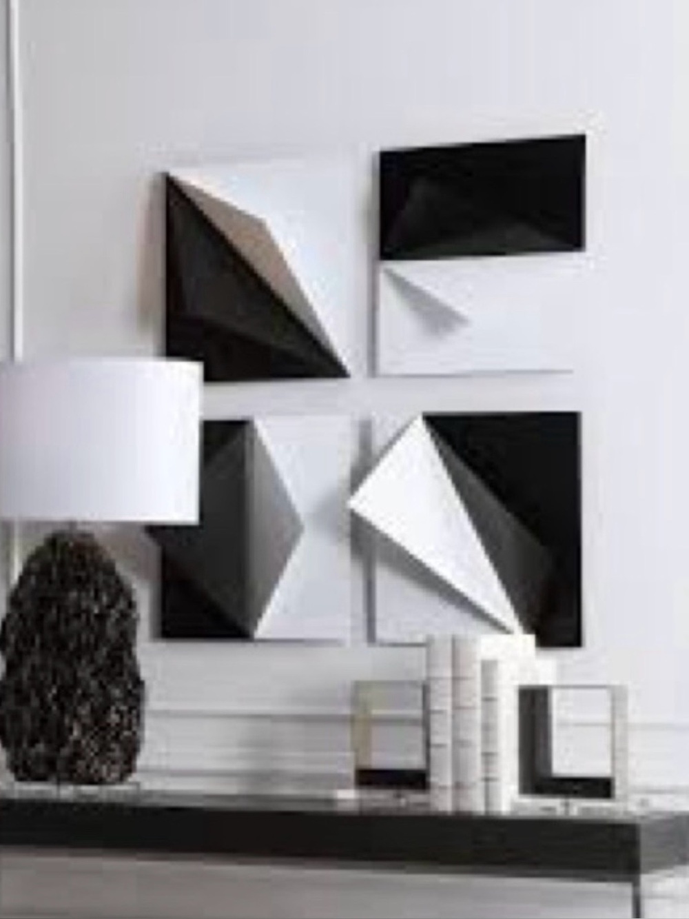 Uttermost Origami Set of 4 Metal Wall Art Panels Black White Geometric Modern
